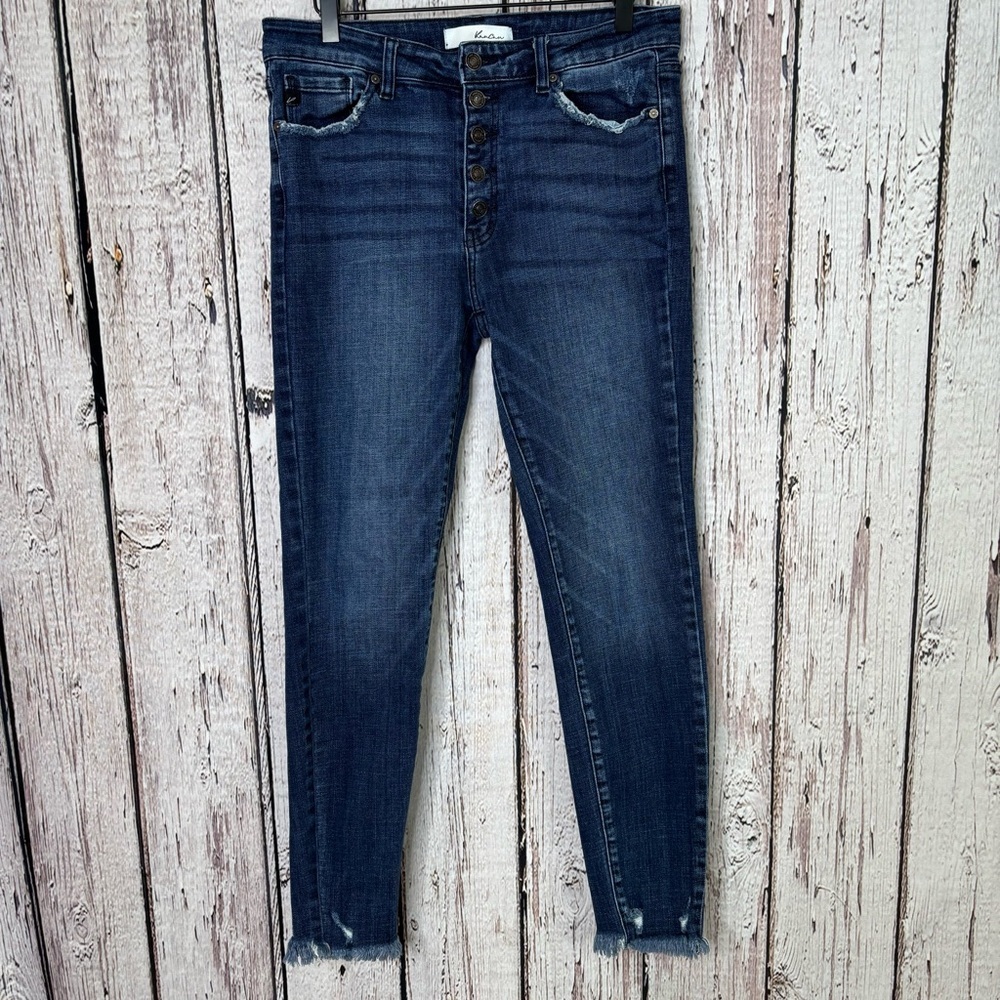 KanCan Emma High Rise Ankle Skinny Jeans Size 11/29 Button Fly Frayed Hems EUC!